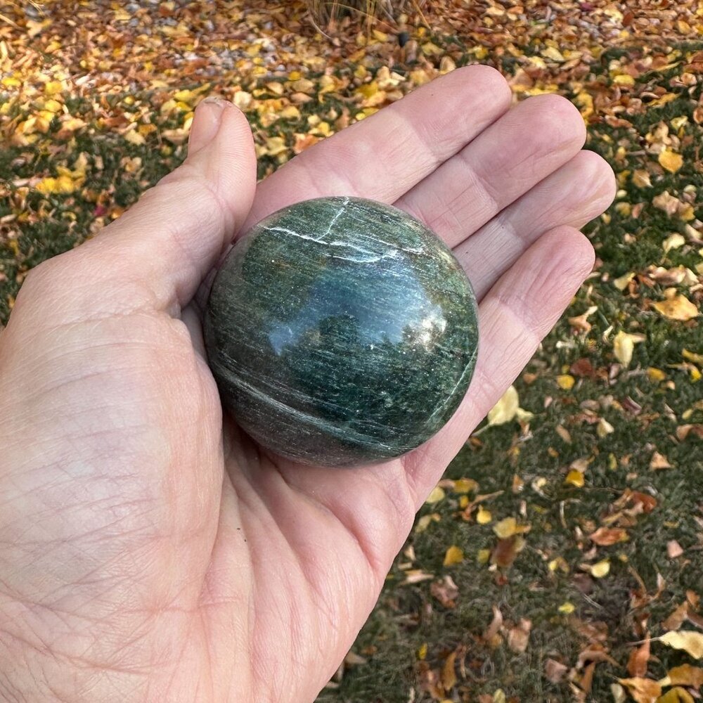 Nephrite Jade Crystal Sphere Green Chakra Stone Includes Tall Black Metal Stand - Picture 16 of 16